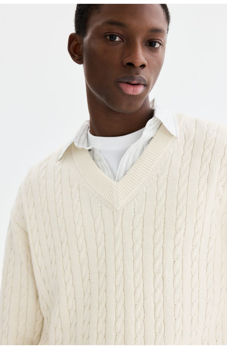 H&M Regular Fit Cable-knit Jumper, Alternate, color, White