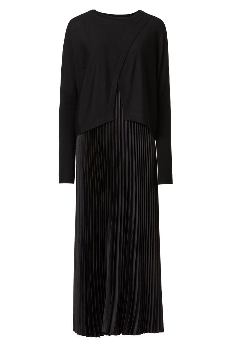Lori Pleated Slipdress & Sweater, Alternate, color, BLACK