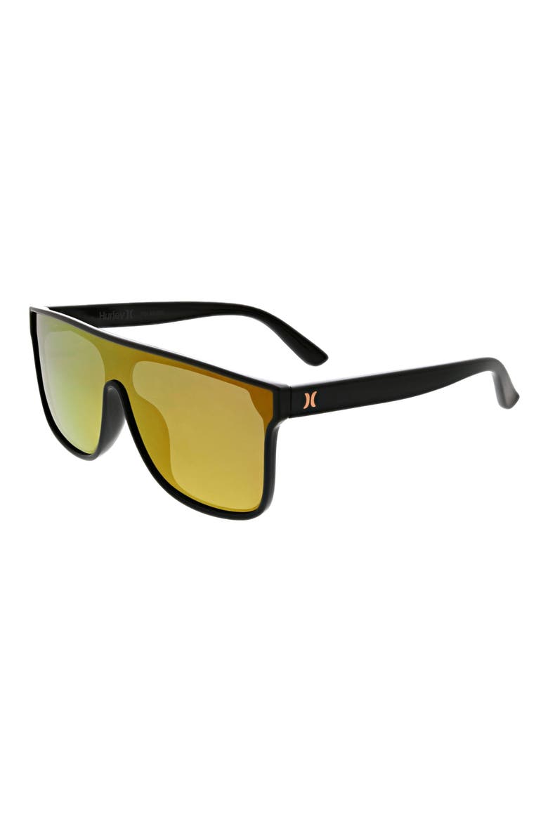 Flat Top Shield 130mm Polarized Sunglasses, Alternate, color, SHINY BLACK