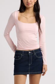 BP. Lace Trim Square Neck Long Sleeve Top