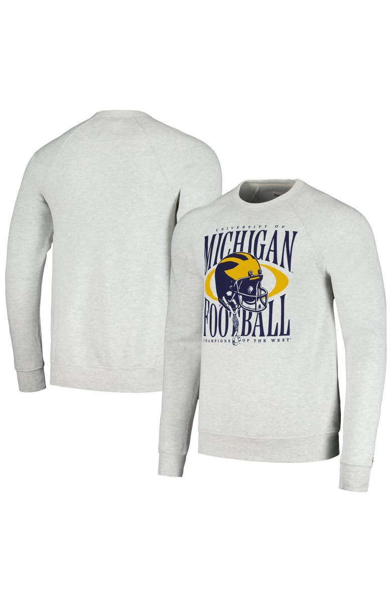 HOMEFIELD Men's Homefield Heather Gray Michigan Wolverines Champions of the West Crew Neck Tri-Blend Pullover Sweatshirt, Alternate, color,