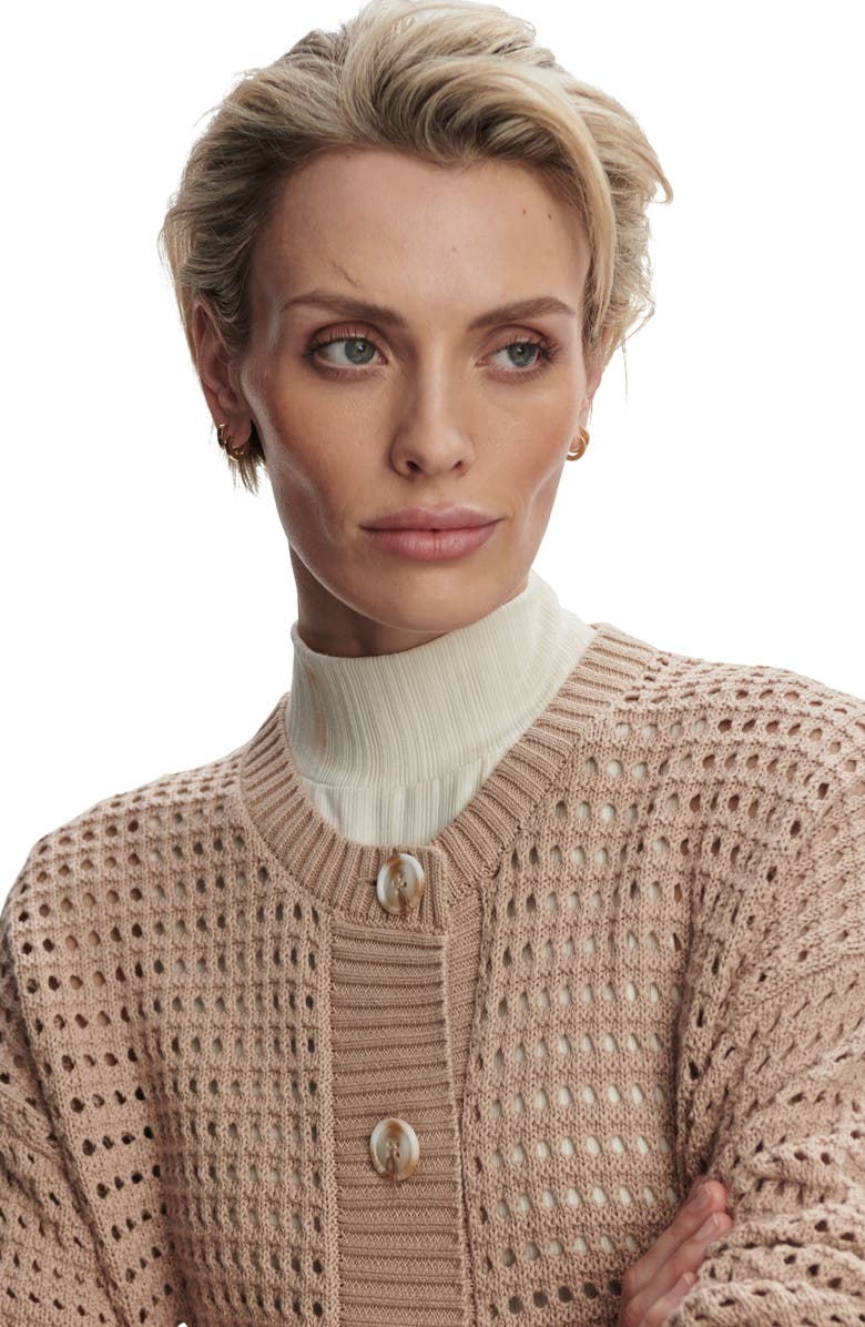 Varley Open Stitch Cardigan, Alternate, color, Light Taupe