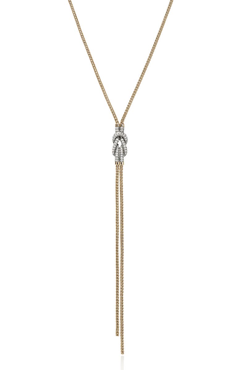 John Hardy Love Knot Y-Necklace, Diamonds, Main, color, Gold