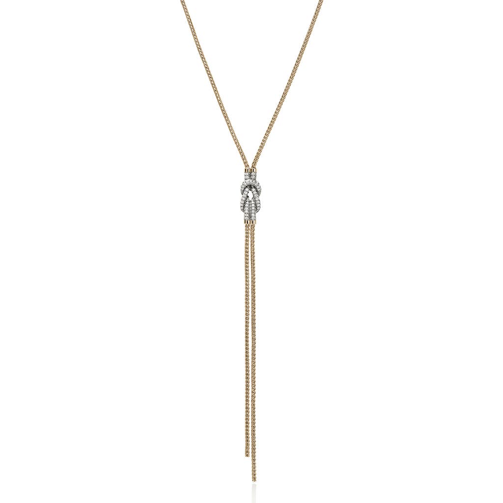 John Hardy Love Knot Y-necklace, Diamonds In Gold