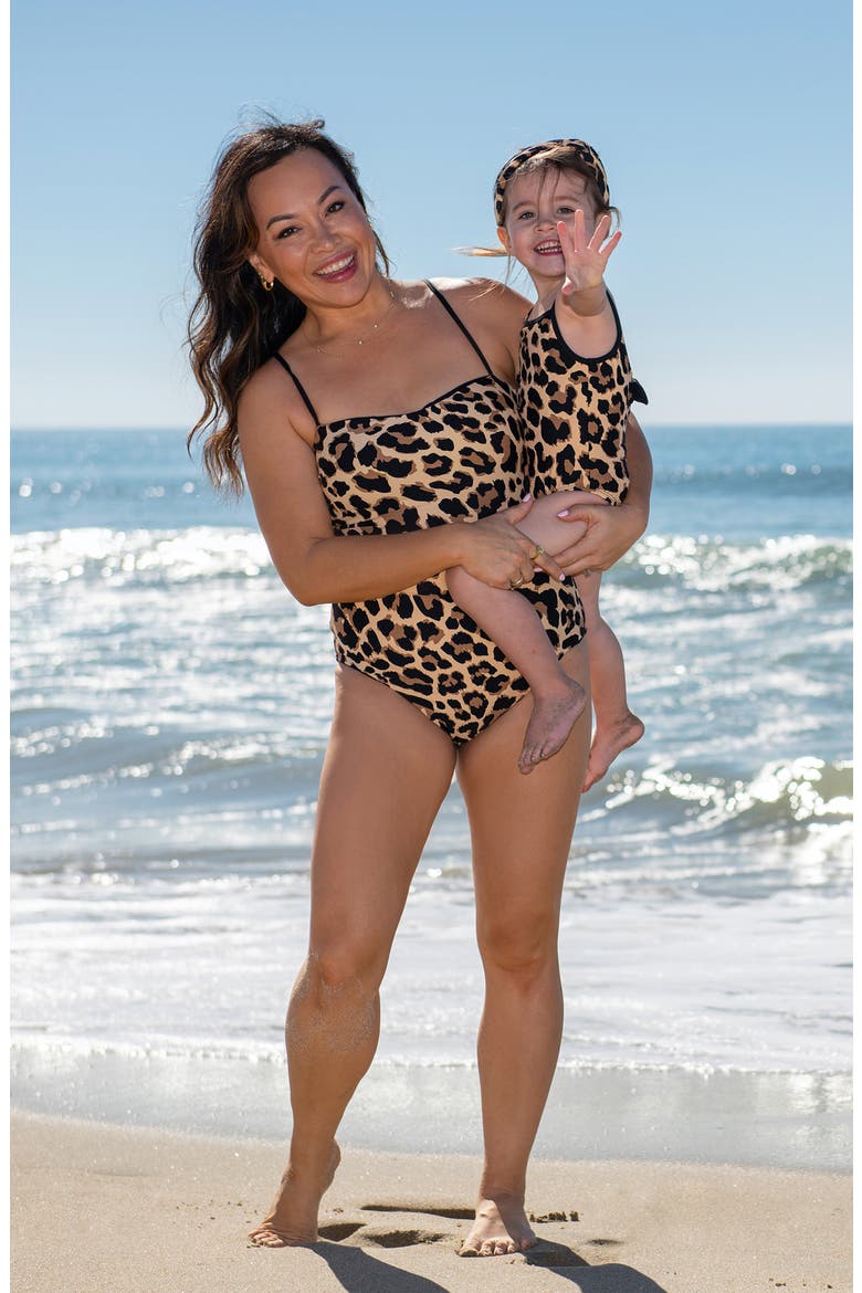 Kids' Running Wild Leopard Print One-Piece Swimsuit, Alternate, color, TAN