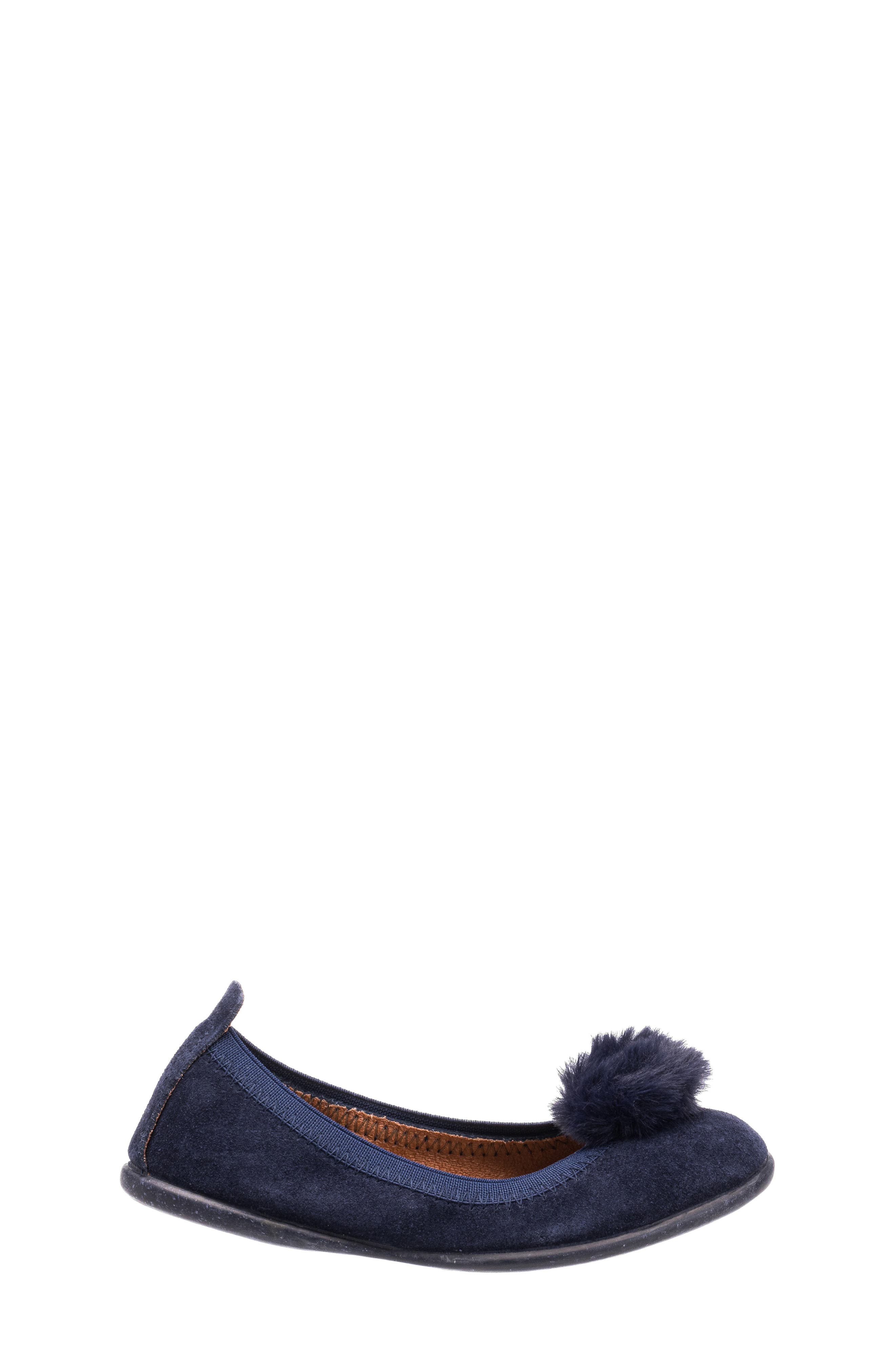 Elephantito Kids' Faux Fur Pompom Ballerina Flat, Alternate, color, Blue