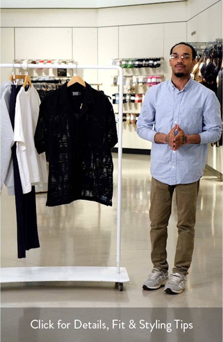 Relaxed Fit Open Knit Short Sleeve Button-Up Shirt, sales video thumbnail