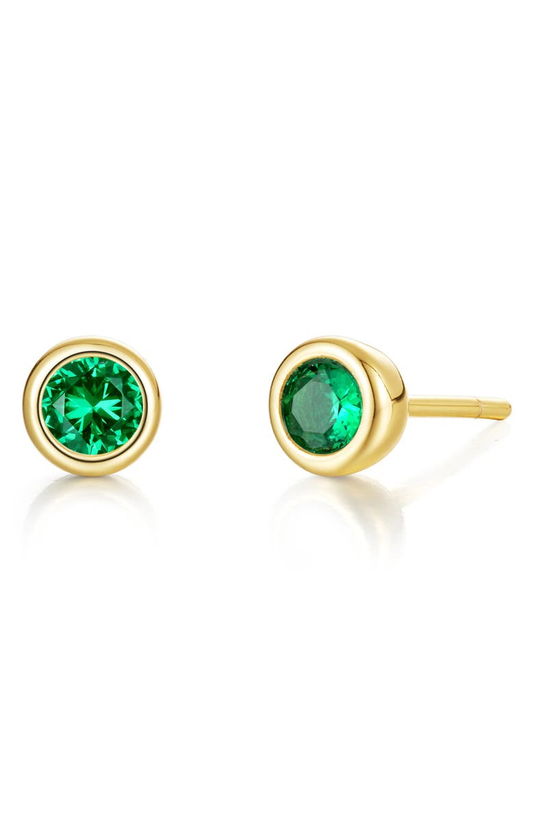 Lafonn Bezel Simulated Birthstone Stud Earrings, Main, color, Green