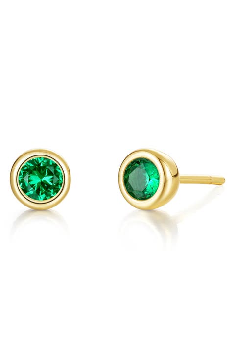 Bezel Simulated Birthstone Stud Earrings
