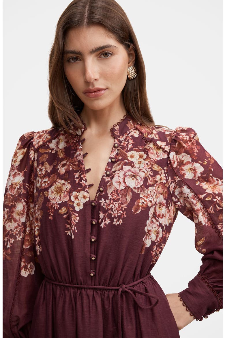 Peyton Belted Long Sleeve Button Front Maxi Dress, Alternate, color, WINE HAMPSHIRE FLORAL