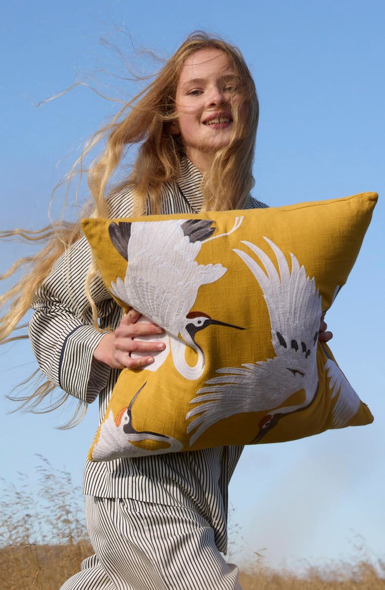 Sunday Citizen Crane Embroidered Big Throw Pillow, Alternate, color, Gold