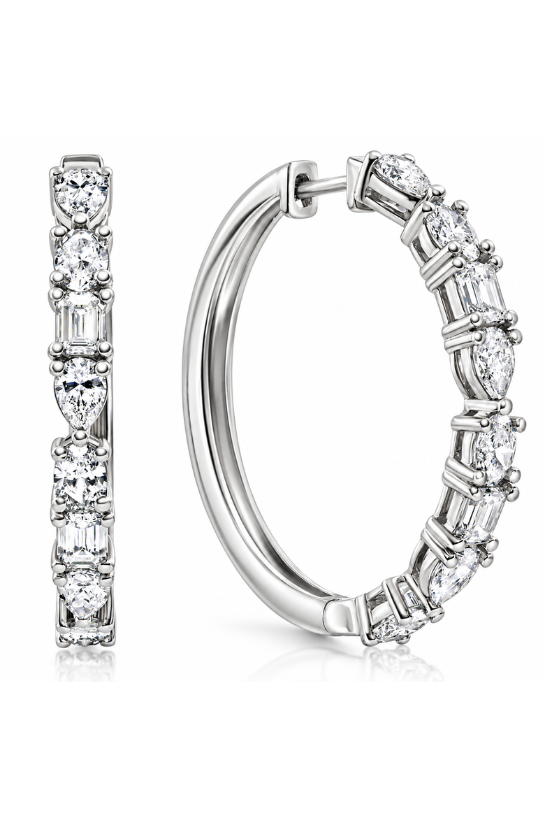 4.34 Ct Multi Fancy Shape Diamond Hoops 14k Gold Lab Grown Women's Earrings, Main, color, White Gold