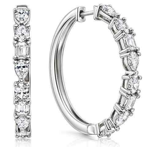 4.34 Ct Multi Fancy Shape Diamond Hoops 14k Gold Lab Grown Women's Earrings
