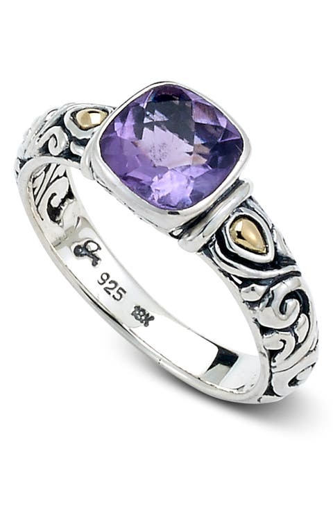 18K Yellow Gold & Sterling Silver Cushion Amethyst Ring
