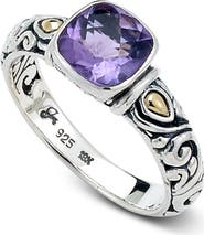 SAMUEL B. 18K Yellow Gold & Sterling Silver Cushion Amethyst Ring