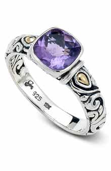 SAMUEL B. 18K Yellow Gold & Sterling Silver Cushion Amethyst Ring
