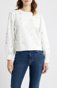 Rails Tiffany Floral Embroidered Balloon Sleeve Cotton Sweatshirt