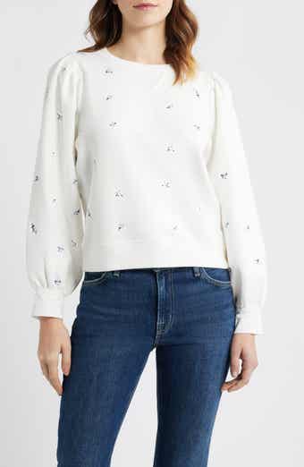 Tiffany Floral Embroidered Balloon Sleeve Cotton Sweatshirt