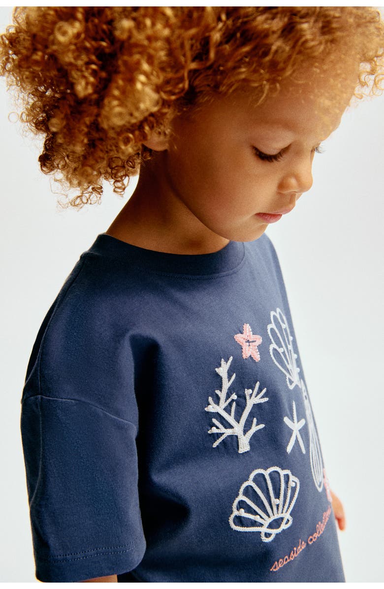 H&M Embellished T-shirt, Alternate, color, Dark Blue/Seashells