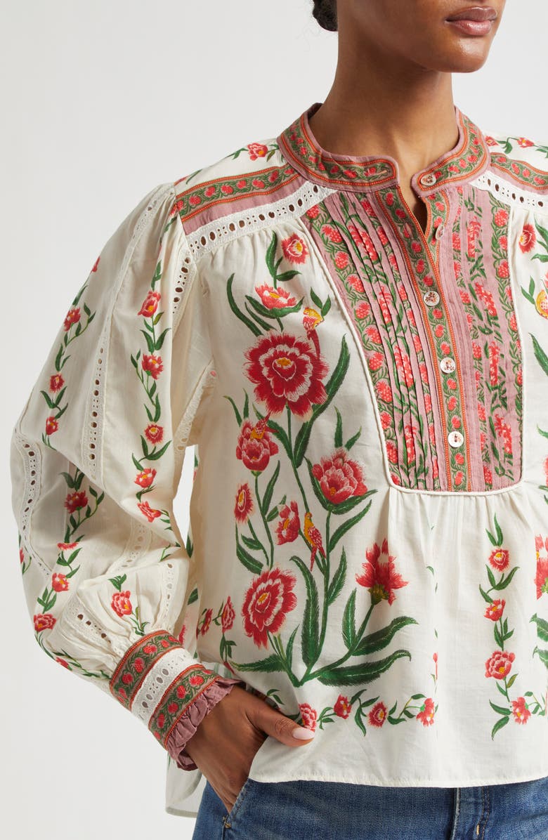 FARM Rio Ainika Floral Embroidered Shirt, Alternate, color, Ainika Delicate Off-White