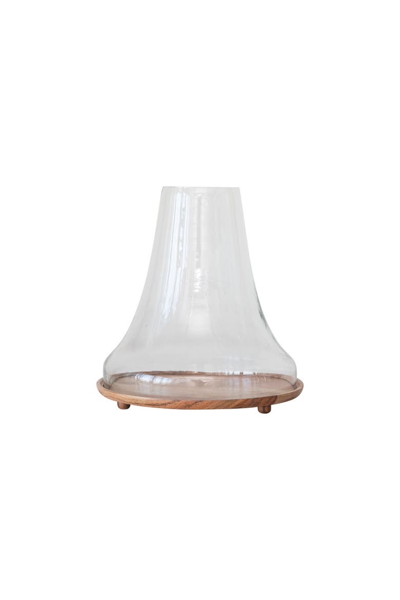 Reclaimed Glass Cloche with Mango Wood Base, Main, color, Clear