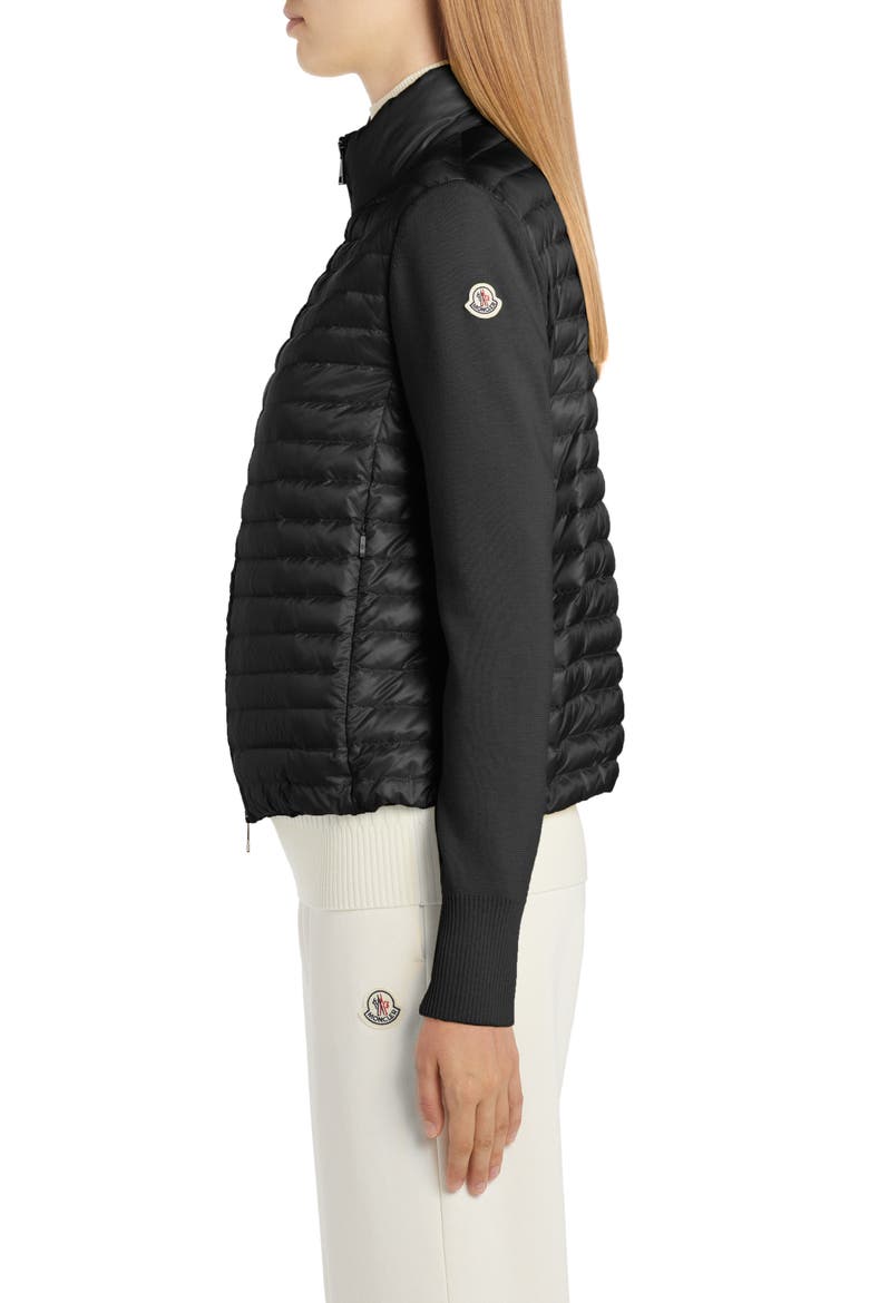 Quilted Down & Knit Cardigan, Alternate, color, BLACK
