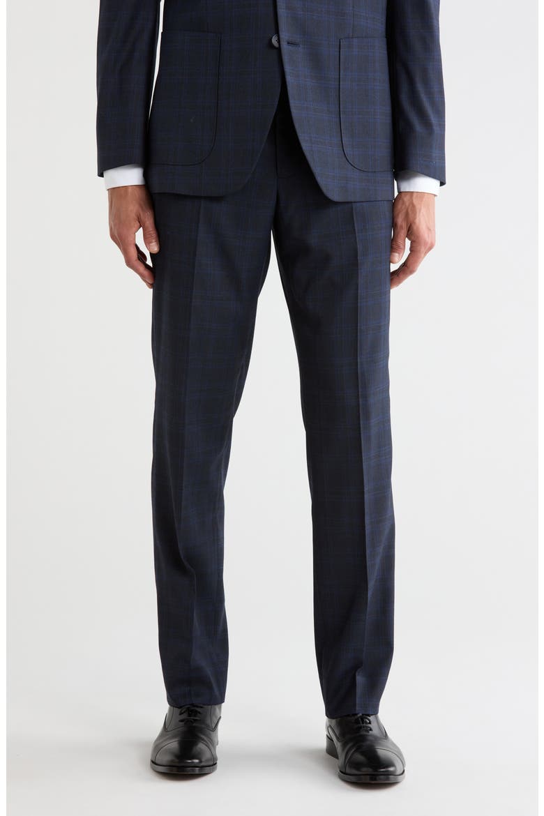 Check Trim Fit Trousers, Main, color, NAVY CHECK