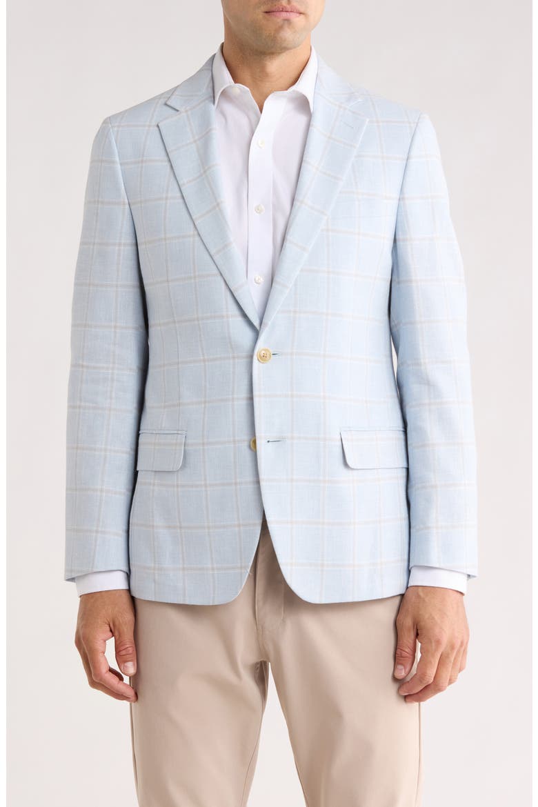 Windowpane Notch Lapel Linen Blend Sport Coat, Main, color, BLUE/ TAN