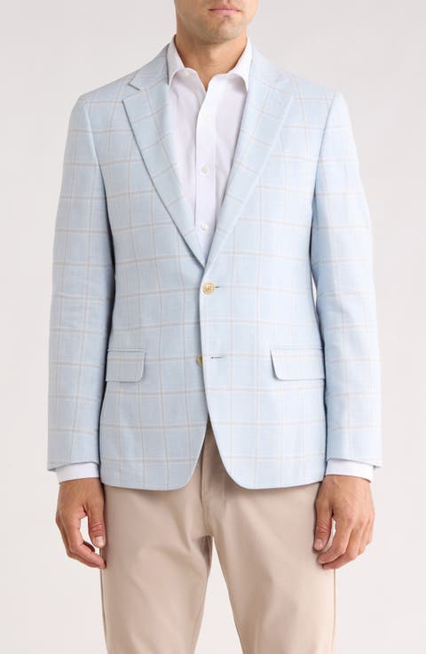 Windowpane Notch Lapel Linen Blend Sport Coat (Short, Regular, Long & Big)