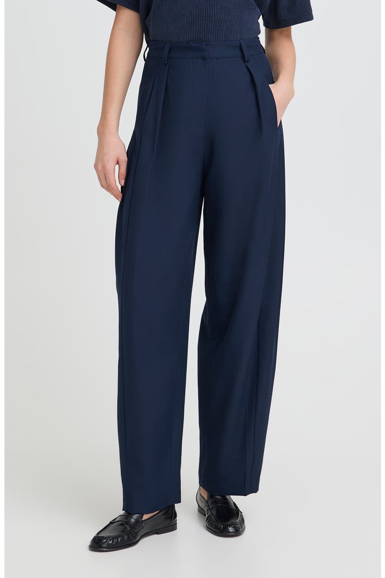 Iherina Pleated High Waist Pants, Main, color, DARK NAVY