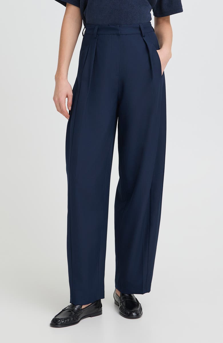 ICHI Iherina Pleated High Waist Pants, Main, color, Dark Navy
