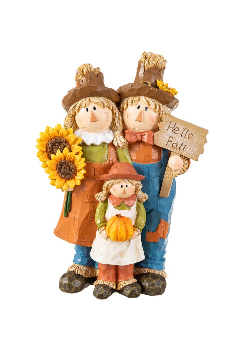 10.5"H Fall Resin Scarecrow Family Table Decor, Main, color, Brown