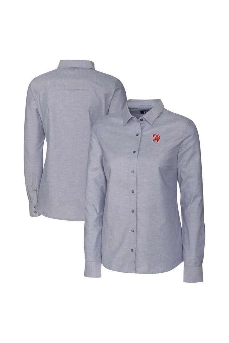 Women's Cutter & Buck Charcoal Tampa Bay Buccaneers Throwback Logo Oxford Stretch Long Sleeve Button-Up Shirt, Main, color, Charcoal