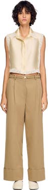 SANDRO Cropped shirt with lace detail