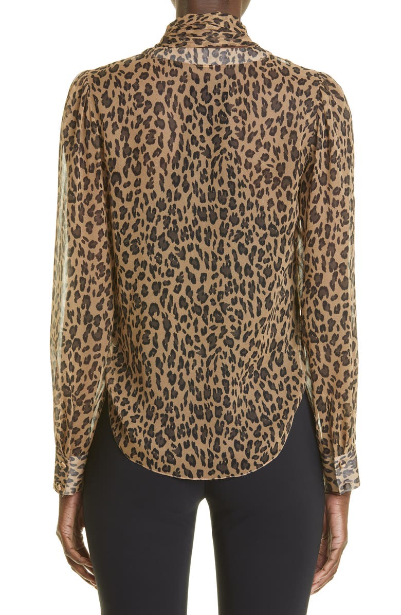 Adam Lippes Animal Print Tie Neck Silk Chiffon Blouse, Alternate, color, Natural