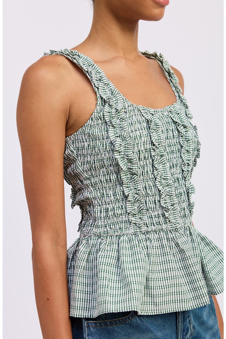 Kismet Ruffle Smocked Peplum Seersucker Top, Alternate, color, WHITE GREEN
