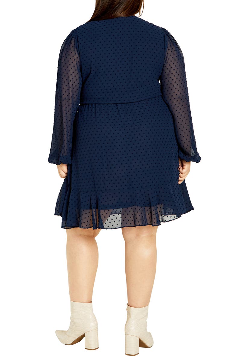 City Chic Long Sleeve Dobby Faux-Wrap Dress, Alternate, color,