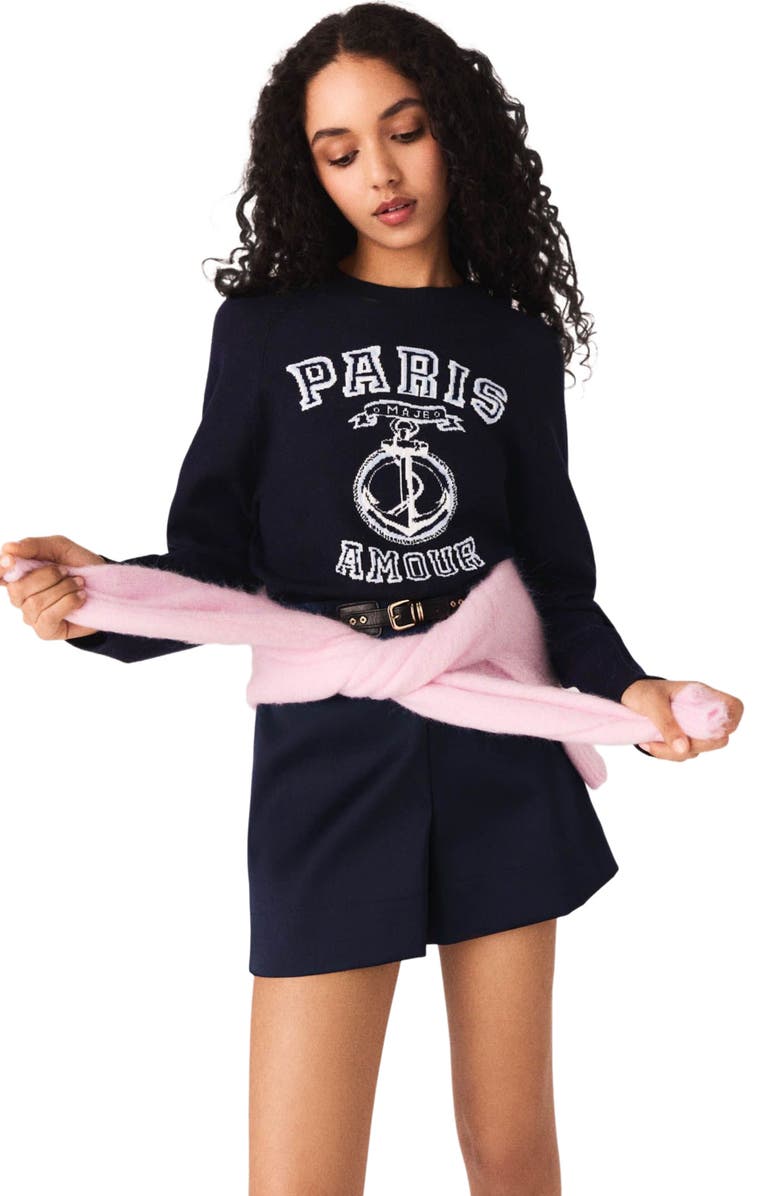 maje Round-neck slogan sweater, Main, color, Navy