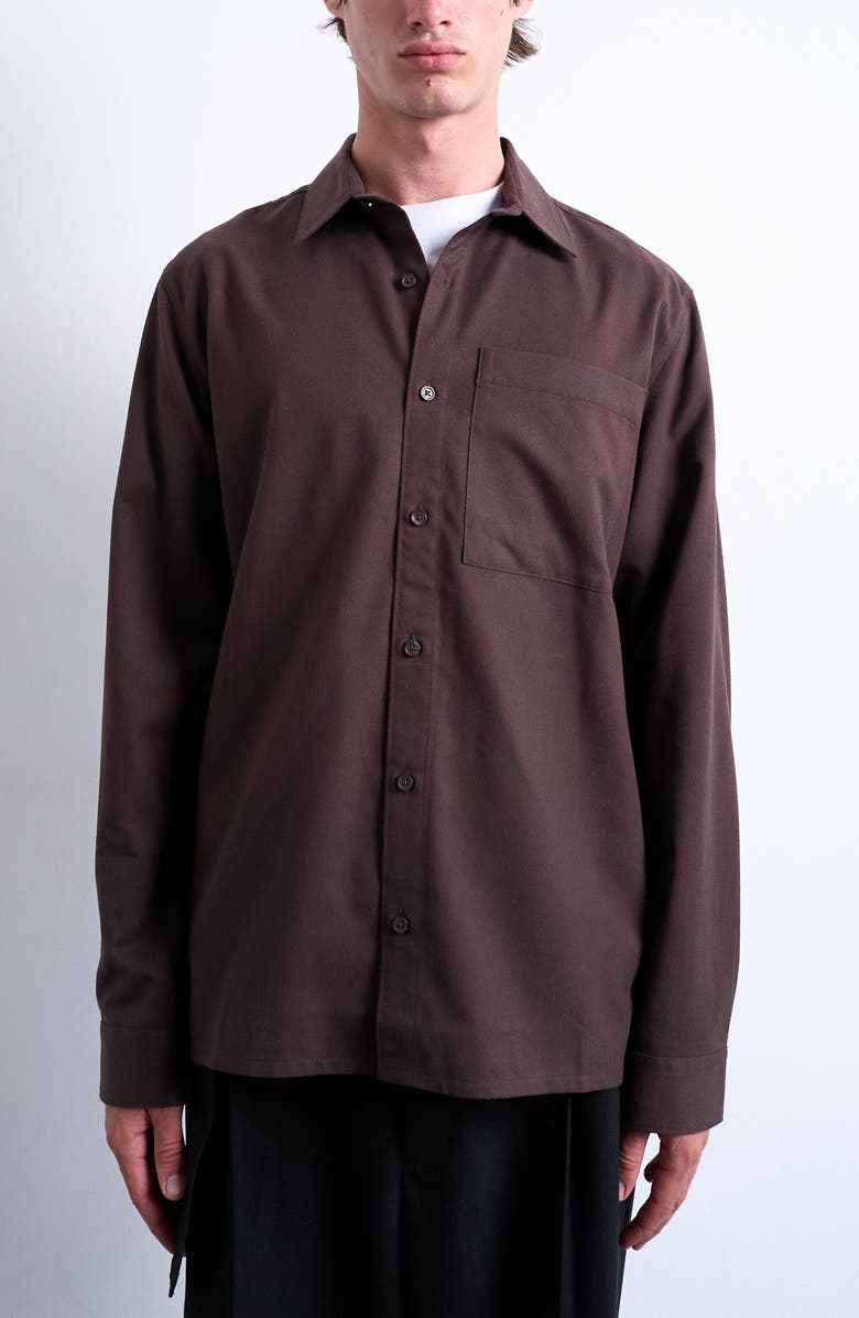 Topman Solid Flannel Button-Up Overshirt, Main, color, Brown