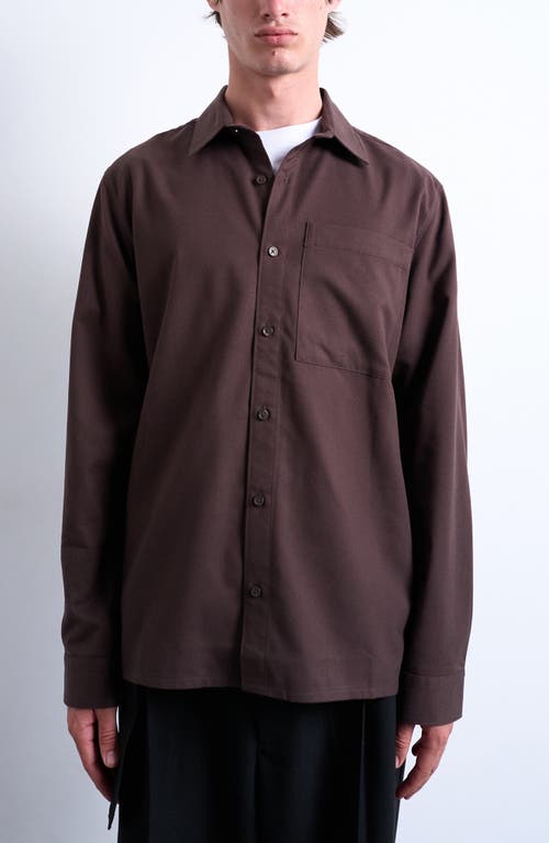 Topman Solid Flannel Button-up Overshirt In Brown