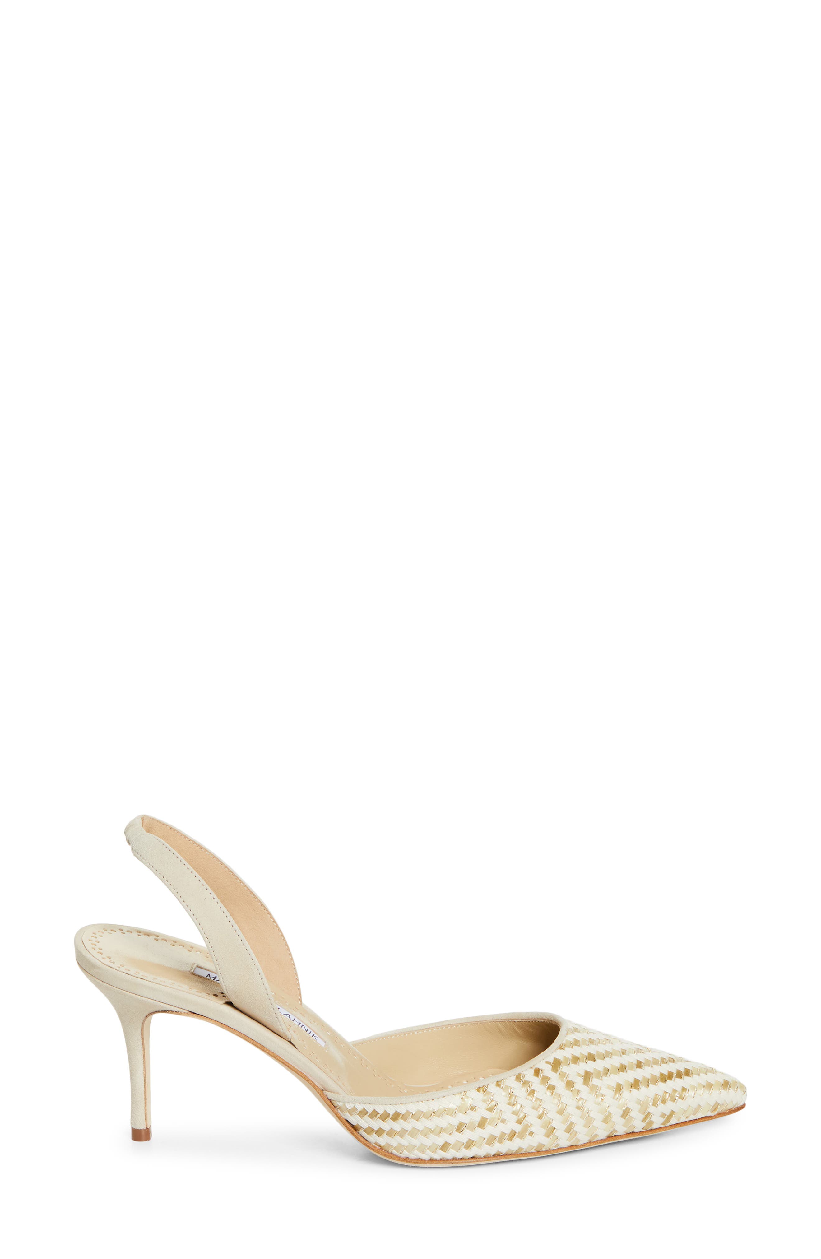 Manolo Blahnik Carolyne Woven Raffia Slingback Pump, Alternate, color, Cream Multi