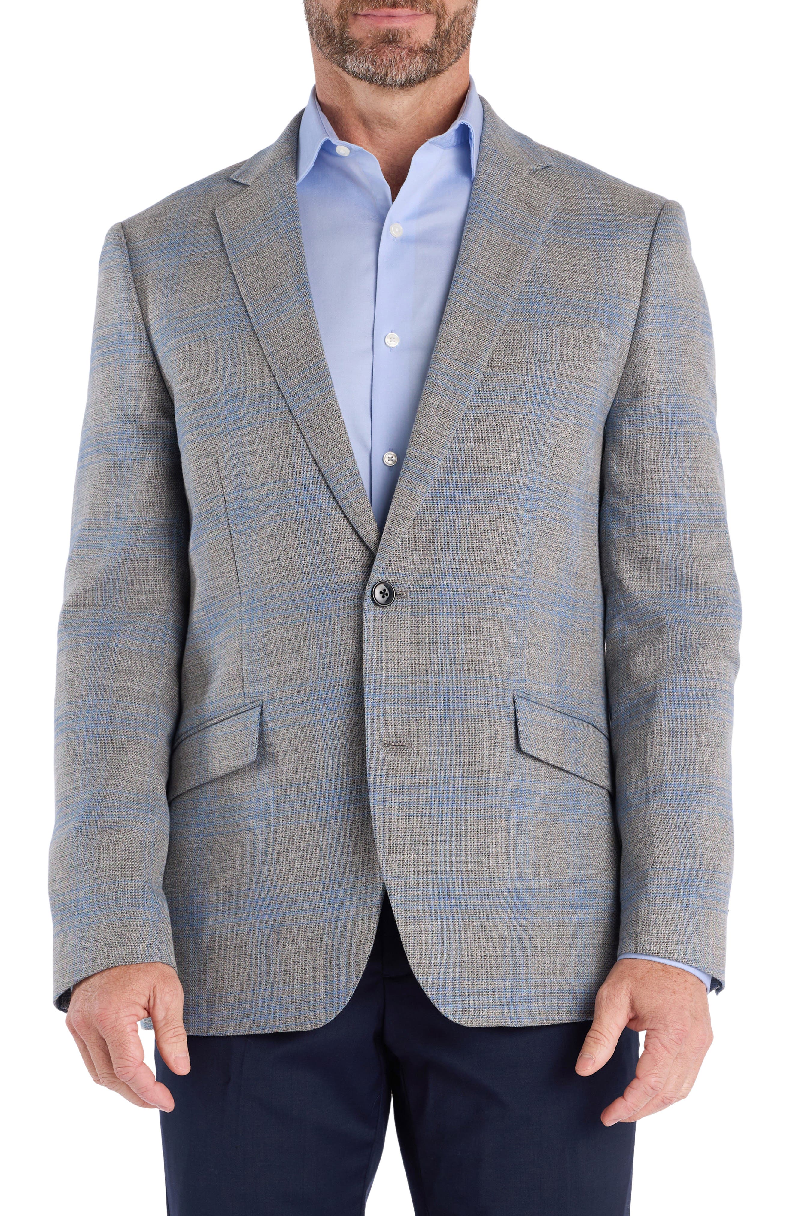 SAVILE ROW CO Light Grey & Blue Plaid Sport Coat