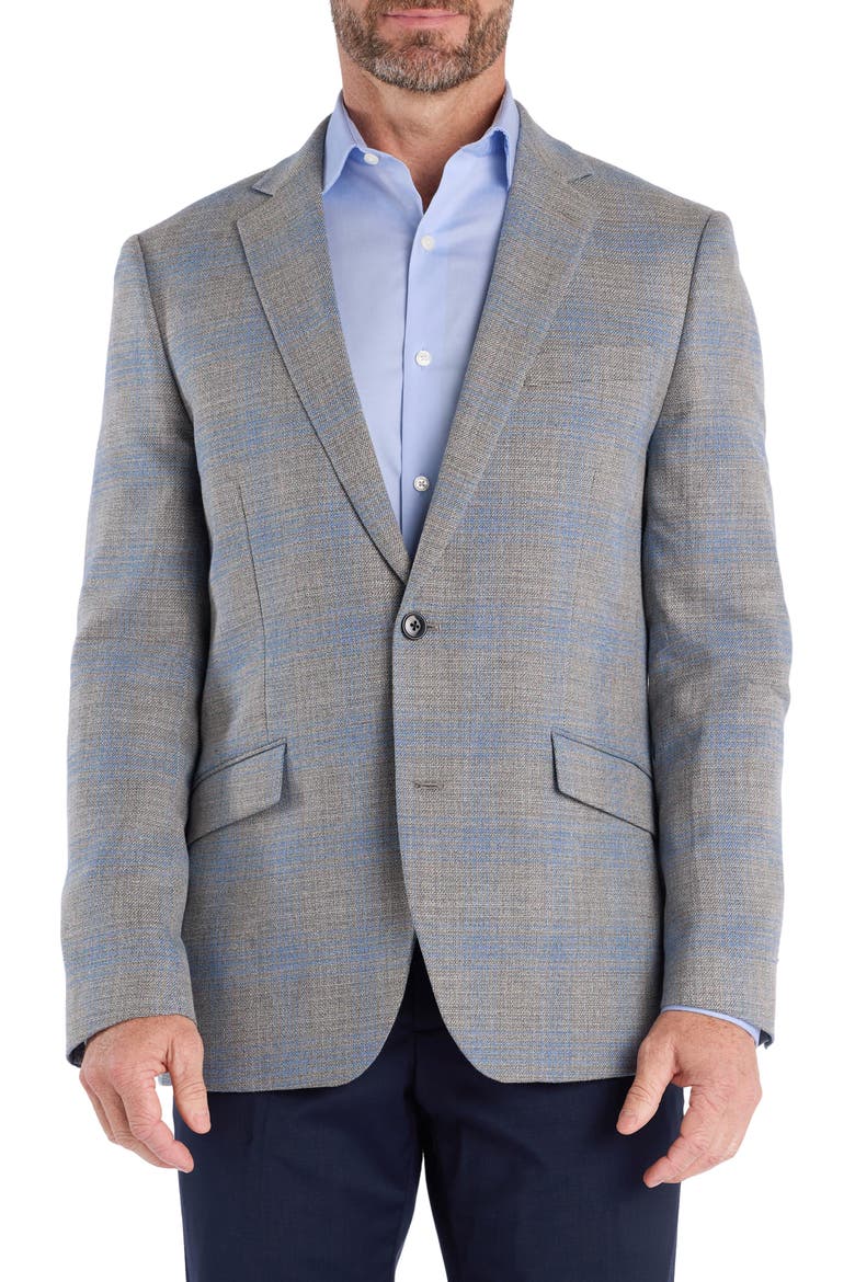 Light Grey & Blue Plaid Sport Coat, Main, color, GREY