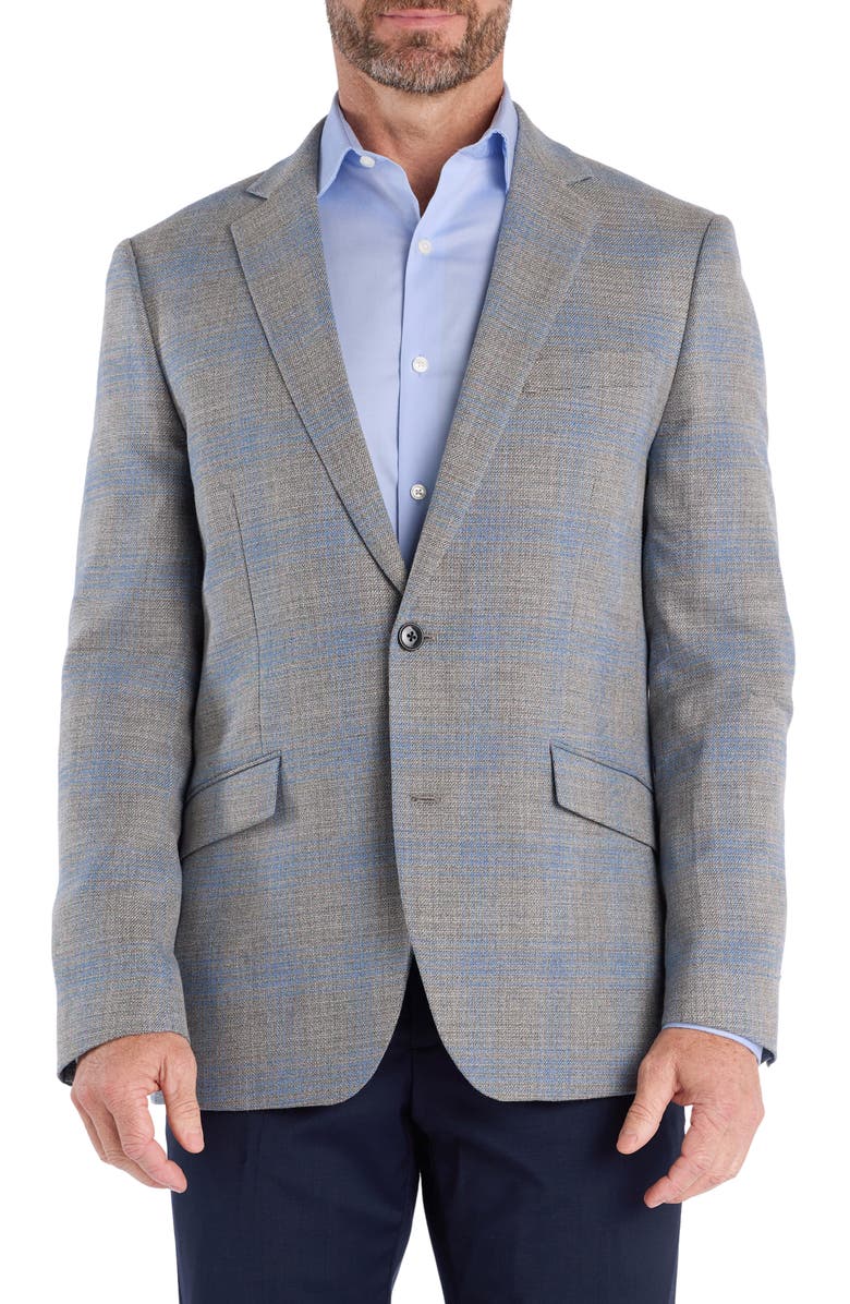 SAVILE ROW CO Light Grey & Blue Plaid Sport Coat, Main, color, Grey