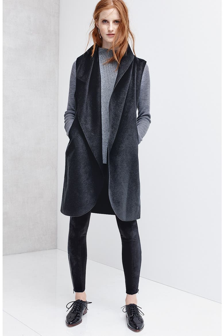 'Waterfall' Drape Front Vest, Alternate, color, BLACK