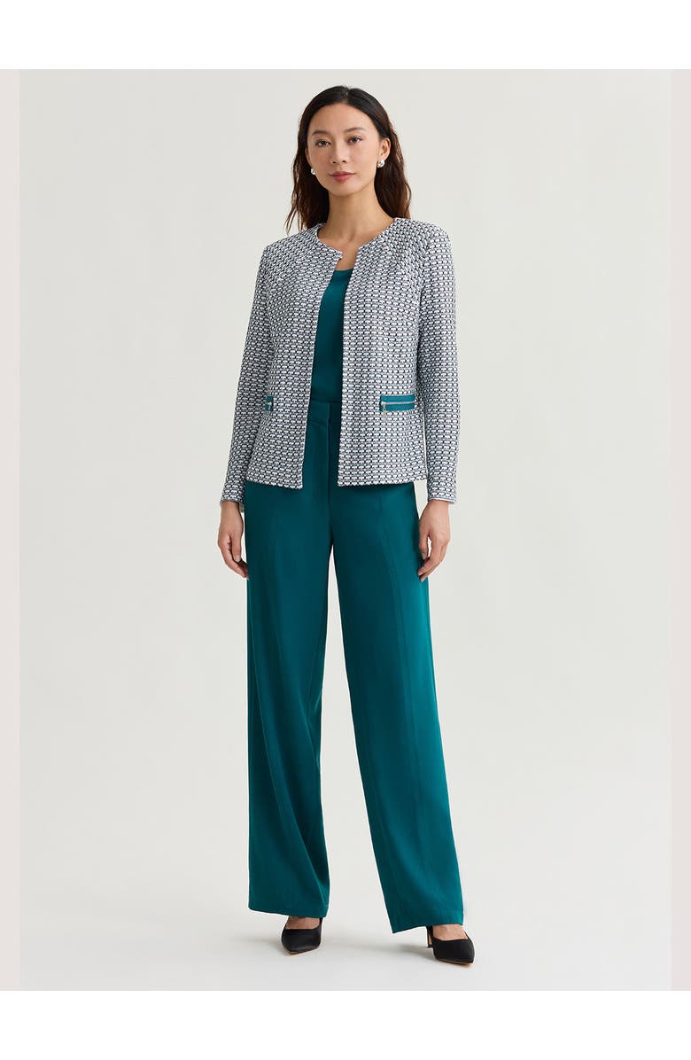 Misook Heritage Tri-Color Basketweave Knit Jacket, Alternate, color, Spruce/White/Black