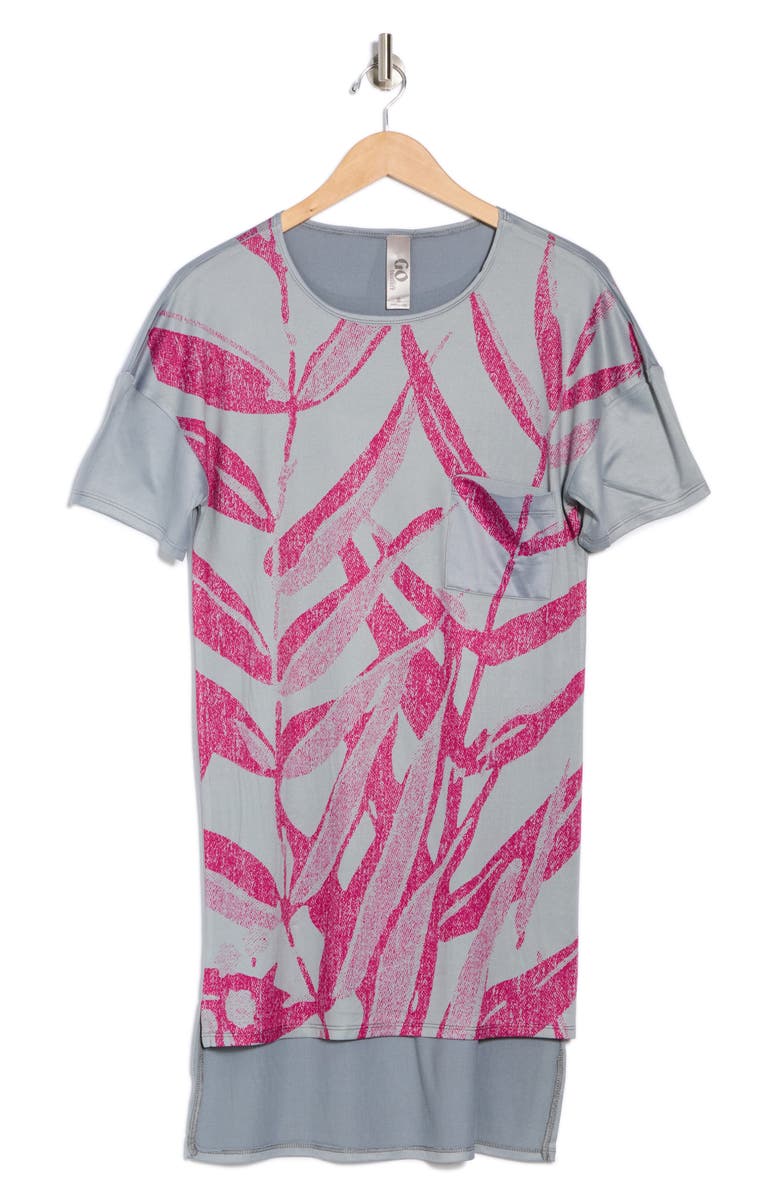 GO COUTURE High Low Tunic T-Shirt Dress, Alternate, color, Charcoal Pink Grass Prnt