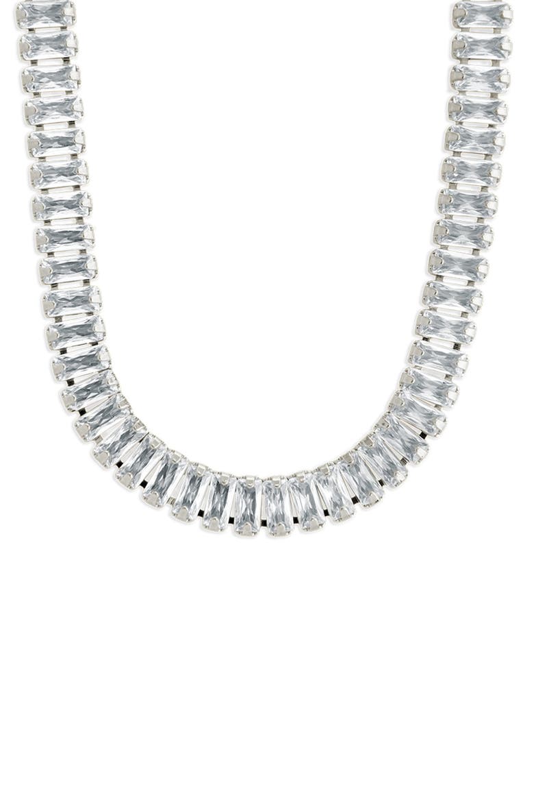 Tapered Baguette Cut Cubic Zirconia Tennis Necklace, Main, color, SILVER