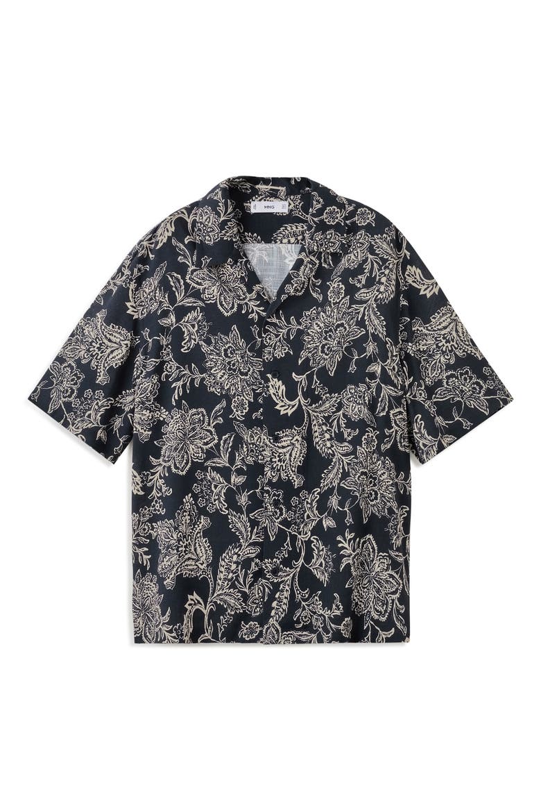 Floral Print Camp Shirt, Alternate, color, BLACK