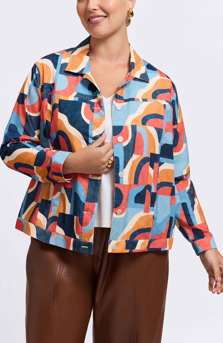 Foxcroft Thelma Geo Print Cotton Corduroy Shirt Jacket, Alternate, color, Beige